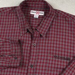 Southpole Mens 4XL Red Grey Plaid Long Sleeve Button Down Shirt Streetwear Y2K